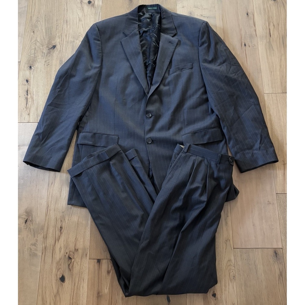 Ralph Lauren 46XL Jacket & Pants 38x32 Gray 100% Wool Mens Jacket Pin Stripe